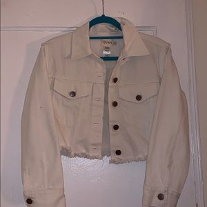 Cropped white denim jacket